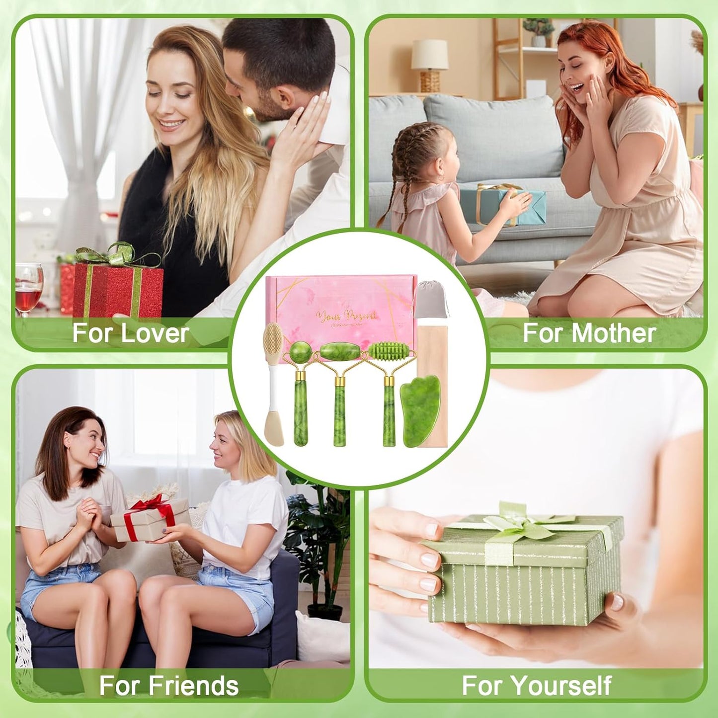6Pcs Jade Roller for Face,Gua Sha Facial Tools for Women Natural Face Roller Massager Tool for Skincare, Makeup