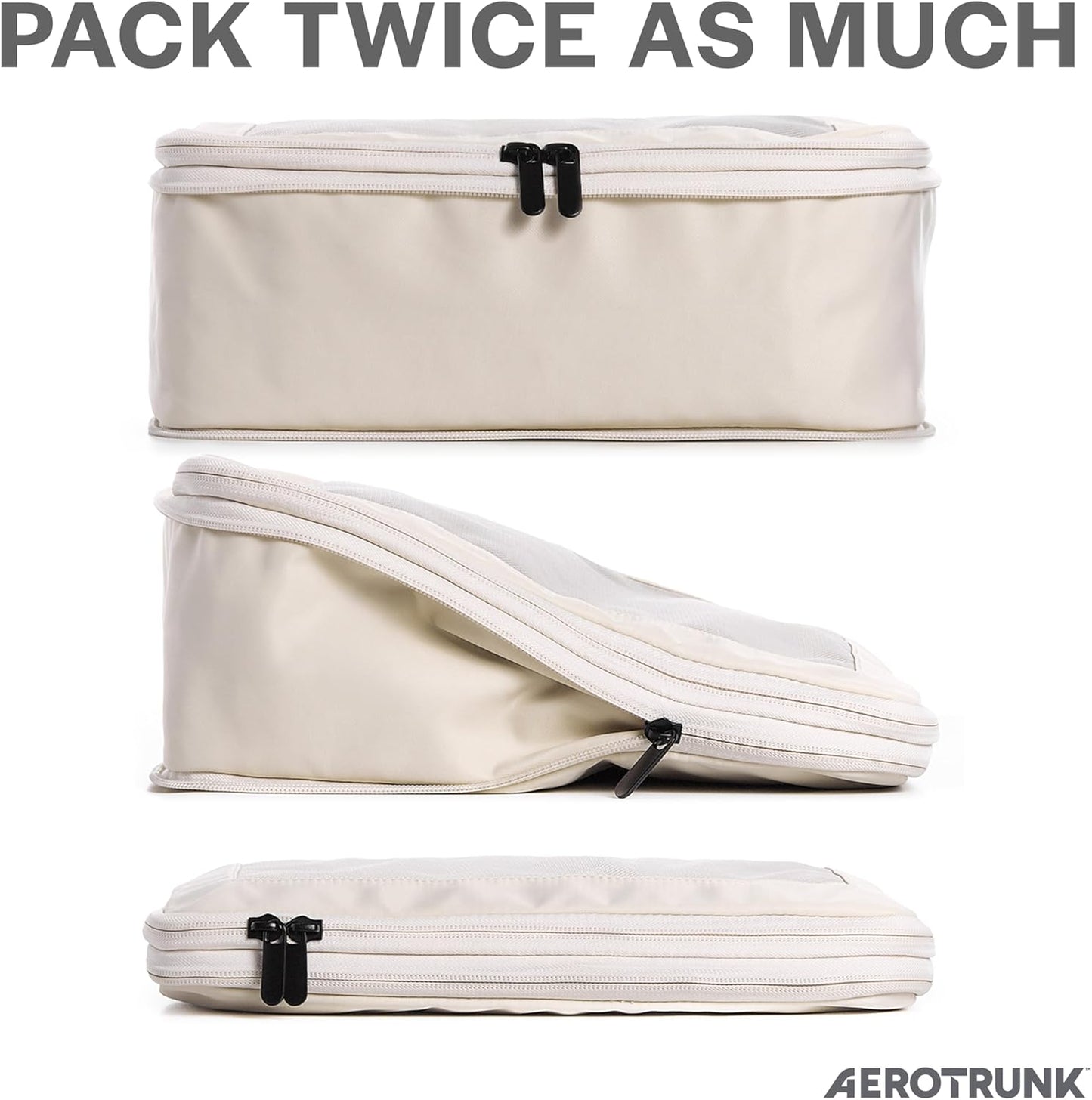 Compression Packing Cubes for Travel - Luggage Organizer Bags - Double Zipper Packing Cubes for Suitcases (12-Pack, Beige)