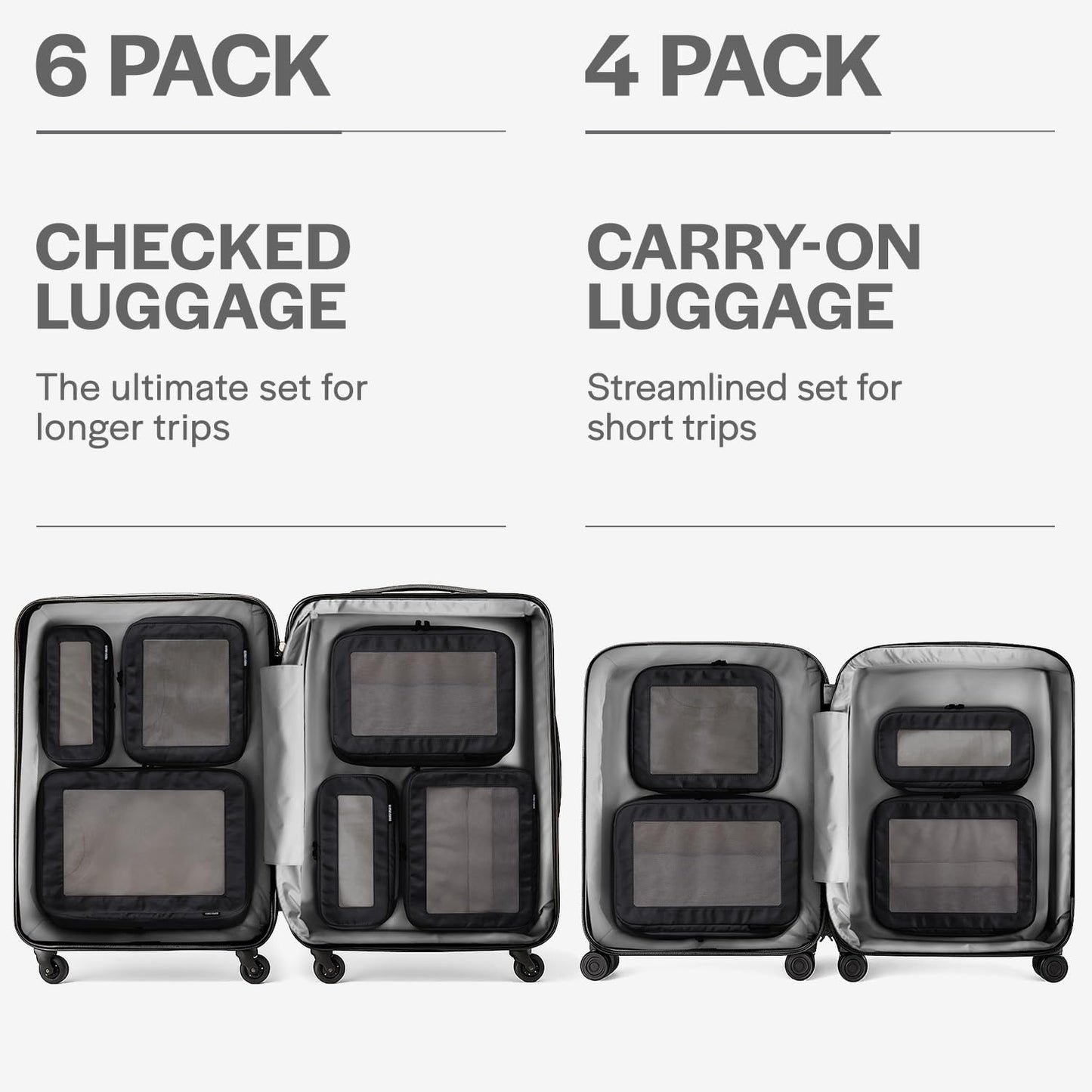 Compression Packing Cubes for Travel - Luggage Organizer Bags - Double Zipper Packing Cubes for Suitcases (4-Pack, Black)