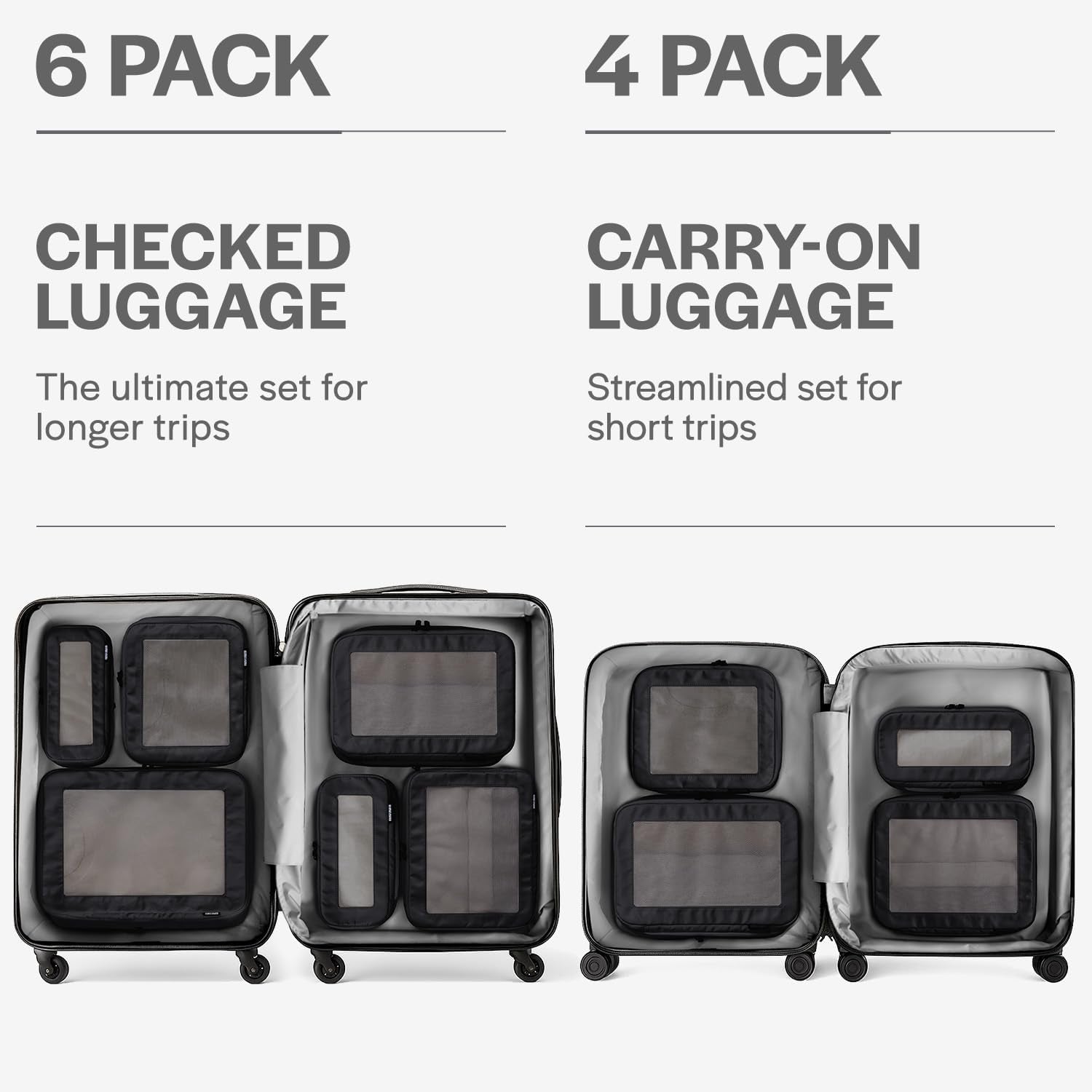 Compression Packing Cubes for Travel - Luggage Organizer Bags - Double Zipper Packing Cubes for Suitcases (4-Pack, Black)