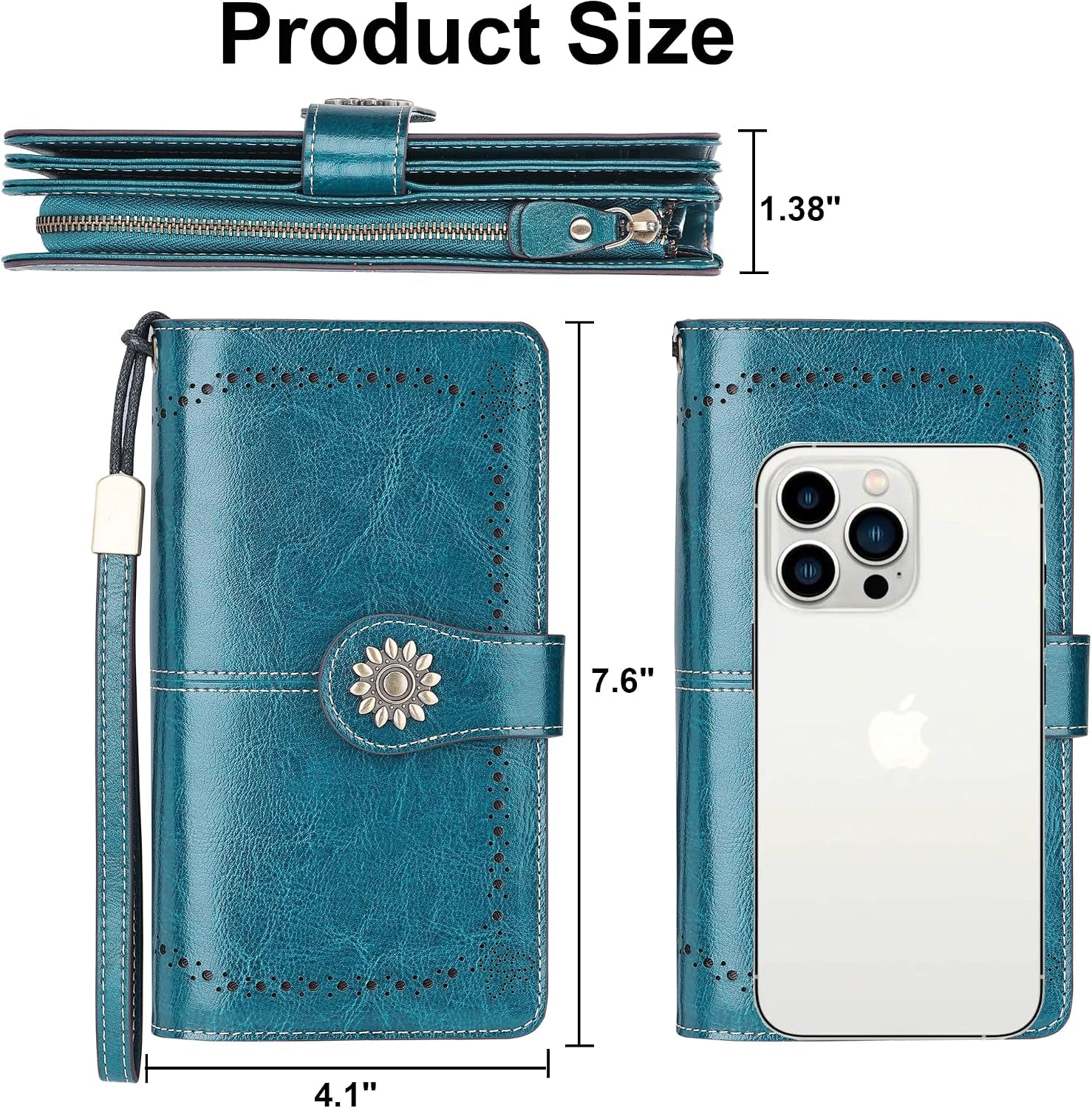 Womens Large Capacity Genuine Leather RFID Blocking Wallets Wristlet Clutch Card Holder