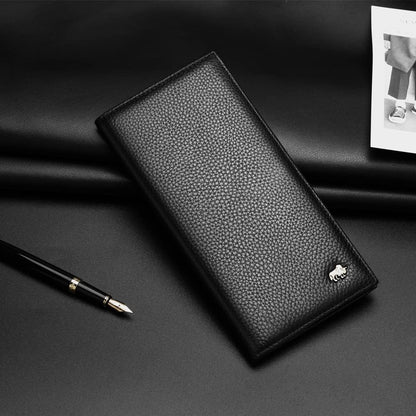 RFID Bifold Wallets Slim Credit Card Wallet Real Leather Mens Long Wallet with Zipper Coin Pocket