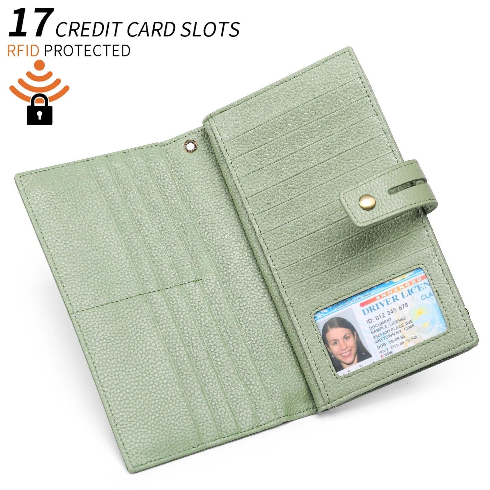 Women Wristlet Wallets Large Capacity RFID Blocking Leather Wallets Credit Cards Organizer with Checkbook Holder