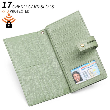 Women Wristlet Wallets Large Capacity RFID Blocking Leather Wallets Credit Cards Organizer with Checkbook Holder