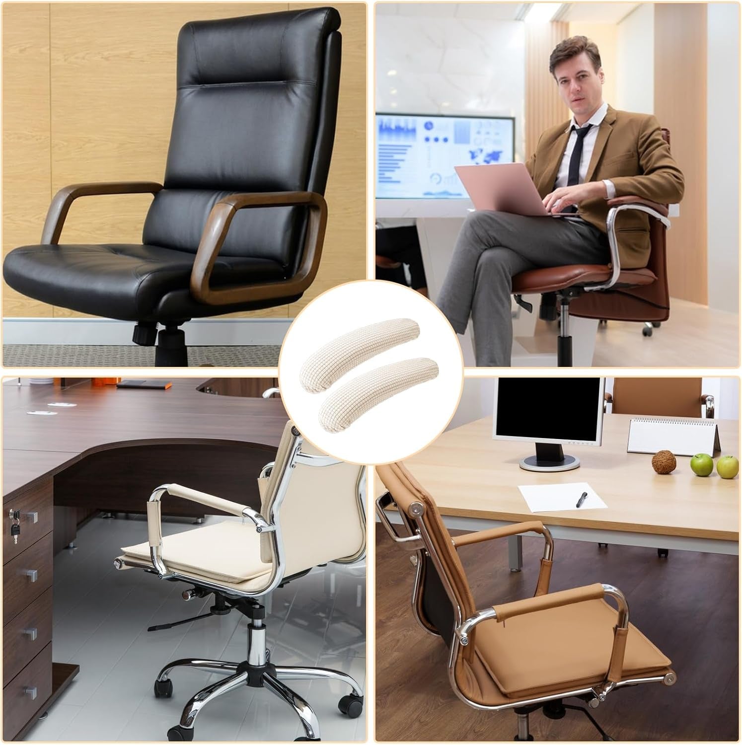 Office Chair Armrest Covers, 2Pcs Office Removable Arm Rest Covering, Elastic Chair Armrest Covers, Office Seat Hand Rest Protector, Arm Covers Protectors for Office Chair(Beige)