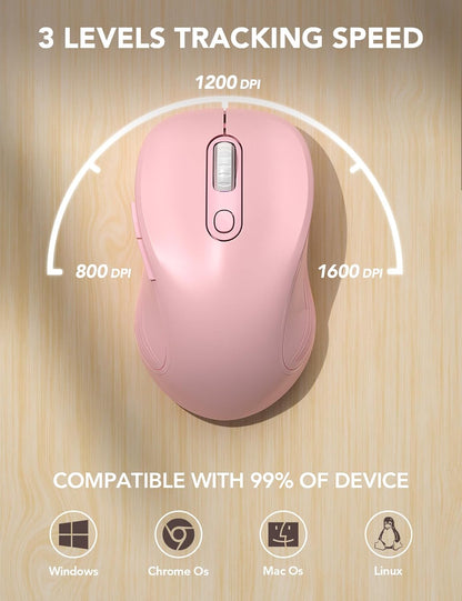 Wireless Mouse for Laptop, 2.4Ghz Ergonomic Computer Mouse with Back & Forward Buttons, 3 Adjustable DPI Levels, 6 Buttons, Optical USB Cordless Mice for Windows Macbook PC, M01 (Baby Pink)