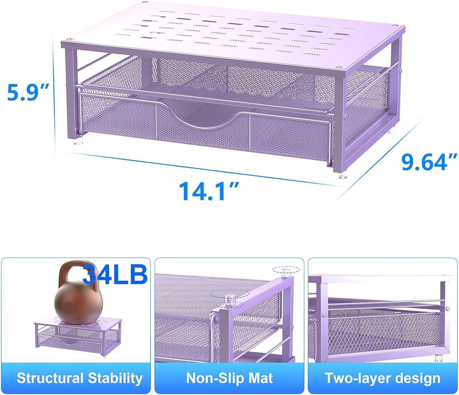 Computer Monitor Stand Riser, Office Organizer with Drawer, Office Organizers Storage for Classroom Office Supplies (Purple)