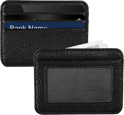 Credit Card Holder Wallet for Men Women, PU Slim Wallet with Id Window, Black Rfid Blocking Wallets Card Holder