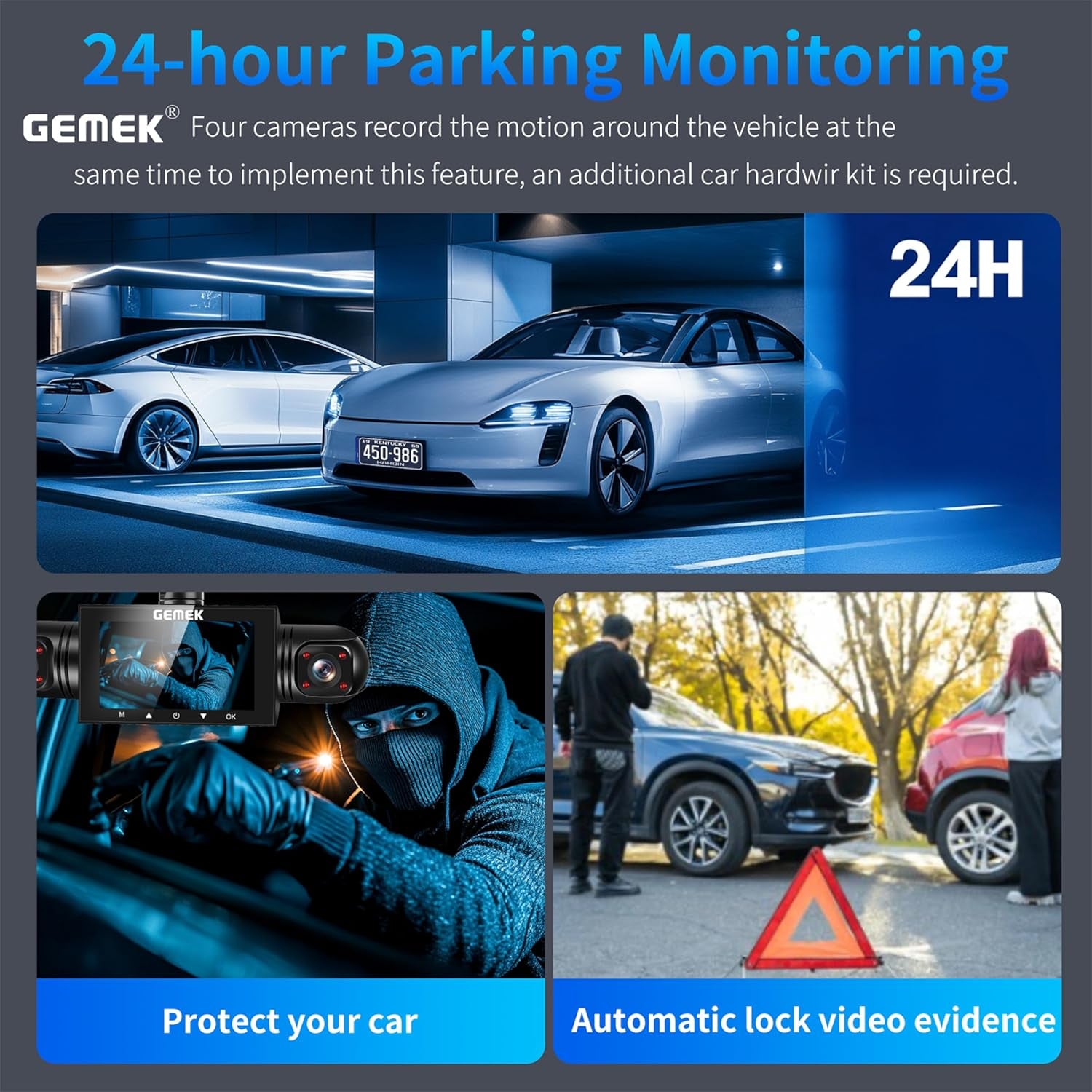 4 Channel Dash Cam 360° View 5G Wifi & APP Control,  2K Front and Rear Inside, Left Right Dash Camera for Cars Free 64GB TF Card, G-Sensor, Night Vision, 24H Parking Mode Keyboard Wrist Rest Pad