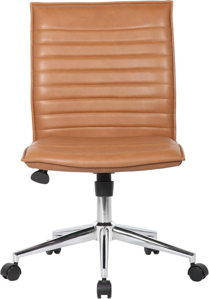 Modern Vinyl Armless Hospitality Office Chair, Caramel