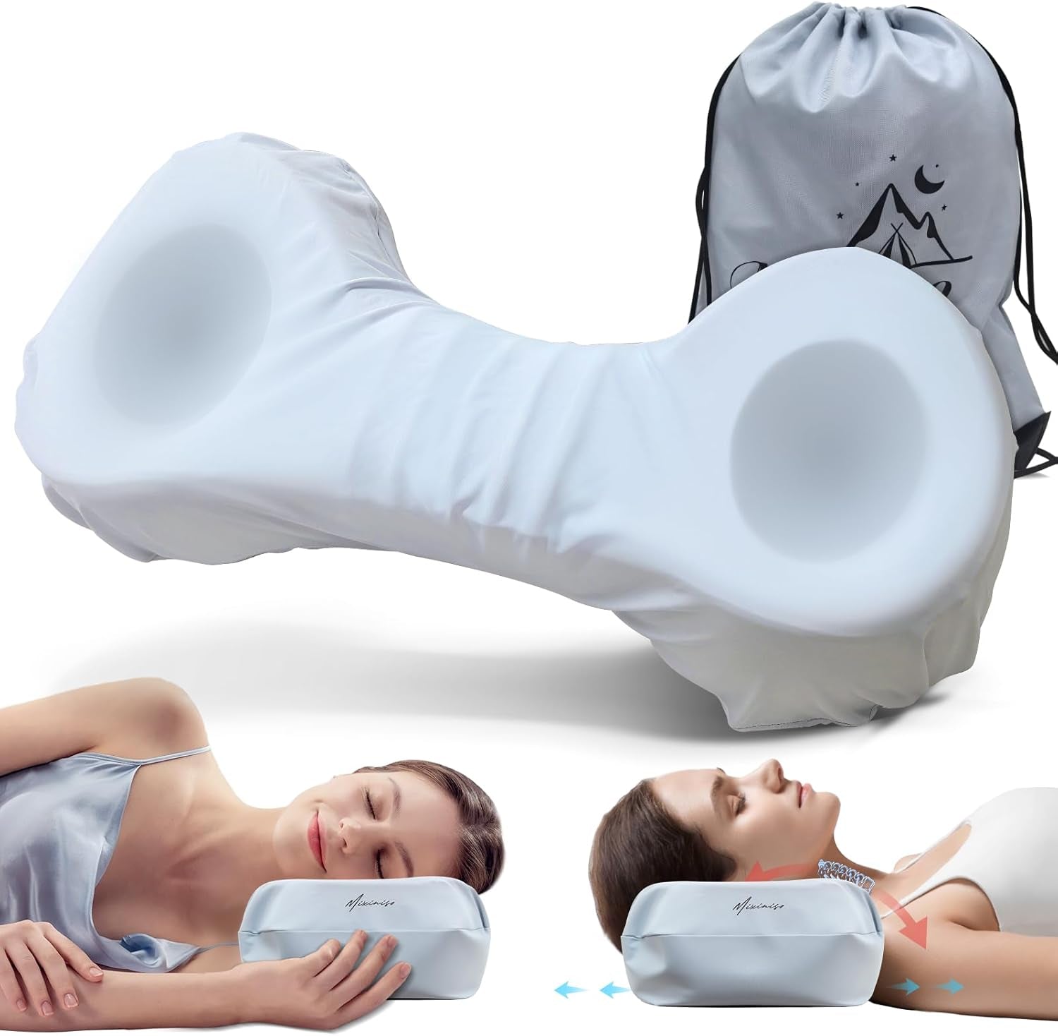 Cervical Neck Pillows for Tension Muscle Relief, Neck Roll Pillow for Side Sleepers, Camping & Travel Neck Support Memory Foam Pillow, Cervical Traction Device with Storage Bag