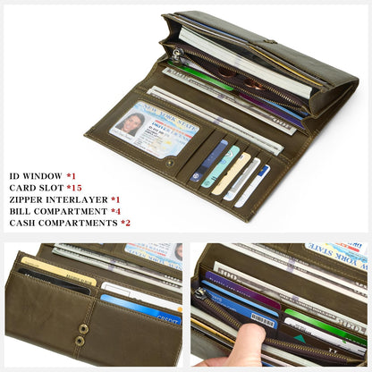 RFID Blocking Wallets for Women Leather Long Ladies Wallet Bifold Womens Wallet with Coin Pocket ID Window,Darkgreen