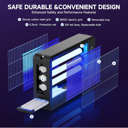 2026 Powerful 30W AI Display Smart Sensing Counting Mosquito Killer Lamp for Indoor Use, Insect Killer, ABS Plastic Outer Shell, for Mosquito, Fungus Gnats, Asian Beetles, Moths, Flying Pests （Black