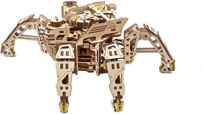 Hexapod Explorer 3D Puzzle - Walking Robot Wooden Model Kits for Adults to Build - Self-Propelled 6-Legged Mechanical Crawler Craft Kit - 3D Wooden Puzzles for Adults