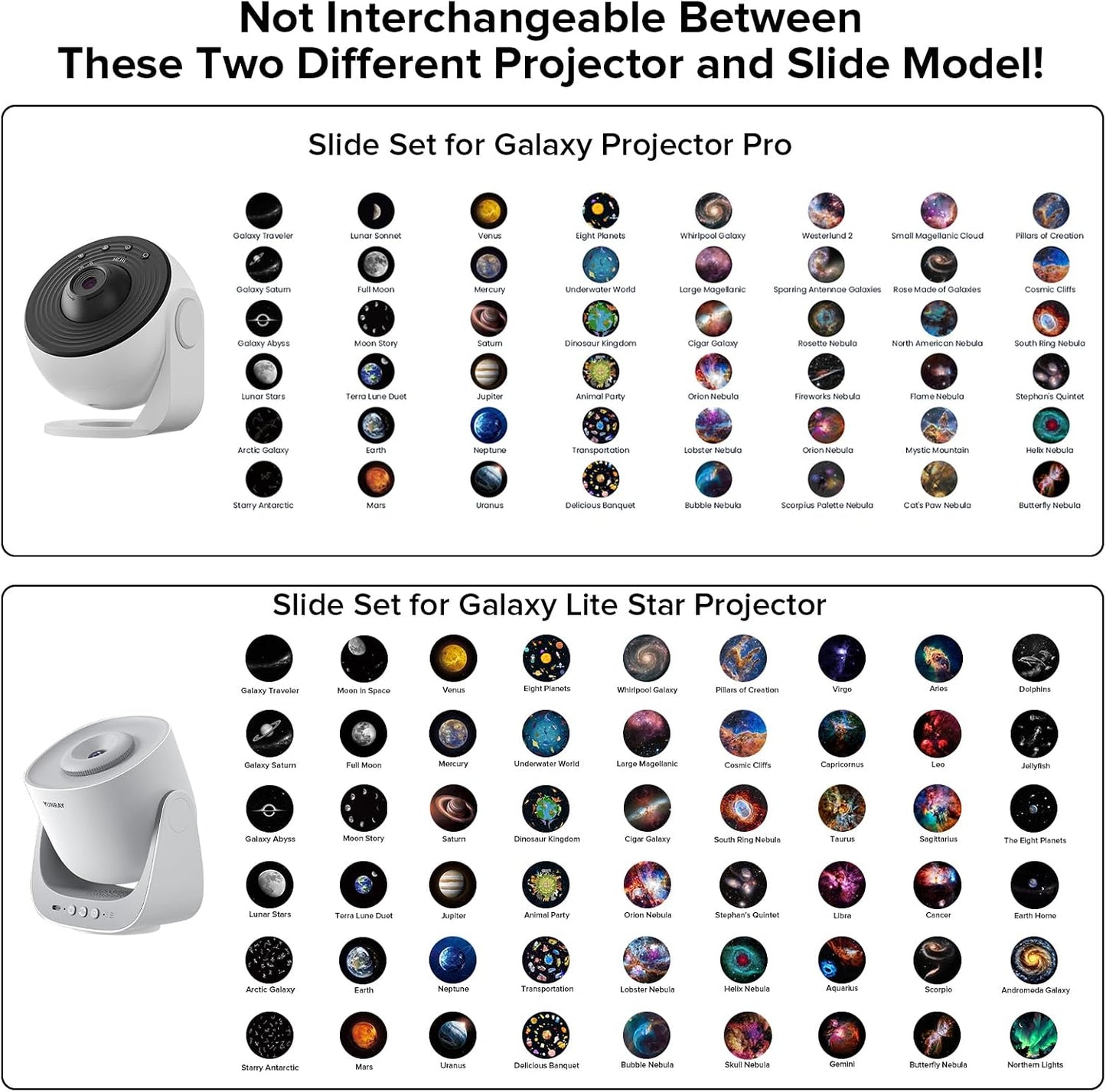 Galaxy Projector Disc – Ultra HD Projector Slide, Compatible with  Galaxy Projector Pro and Model SKE-TKQ01 & BL-DQY02 (Pro Version) Projectors – 6 Disc Set
