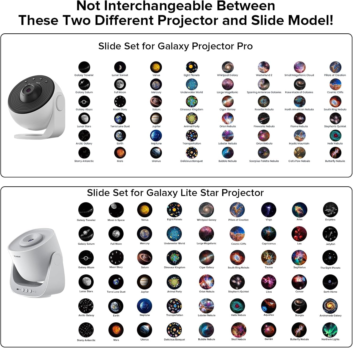 Galaxy Projector Disc – Ultra HD Projector Slide, Compatible with  Galaxy Projector Pro and Model SKE-TKQ01 & BL-DQY02 (Pro Version) Projectors – 6 Disc Set