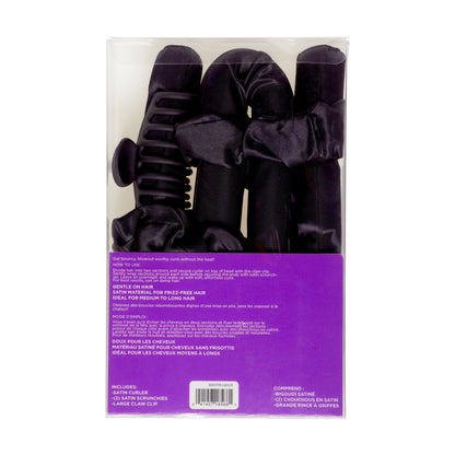 Black Overnight Heatless Hair Curler Set with Claw Clip and Satin Scrunchies, No Heat, 4 Ct