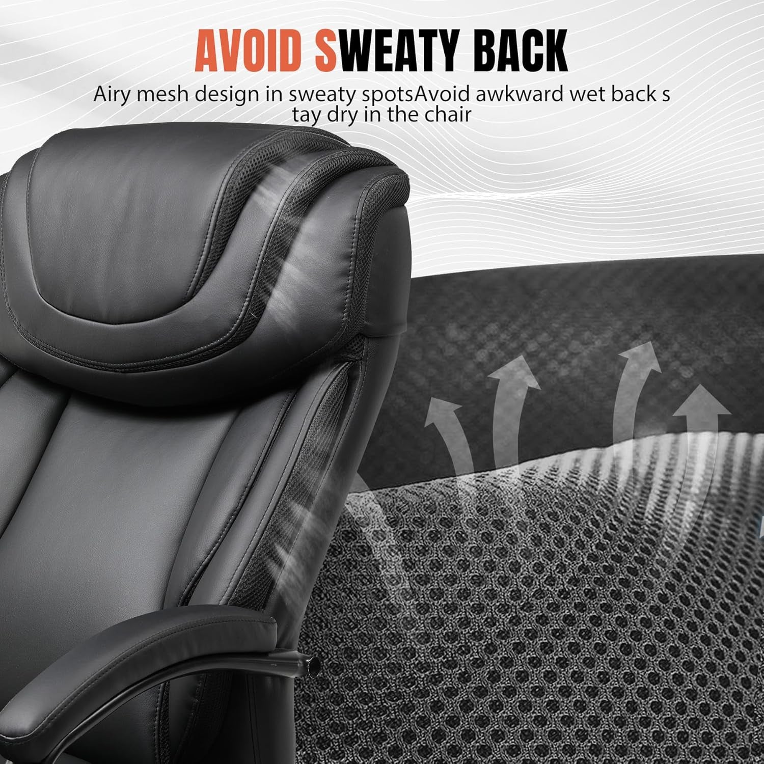 Big and Tall Office Chair 650Lbs Ergonomic Office Chair 6 Gear Adjustable Headrest Swivel Rocking Home Office Desk Chairs Leather High Back Executive Office Chairs with Thickened Armrests