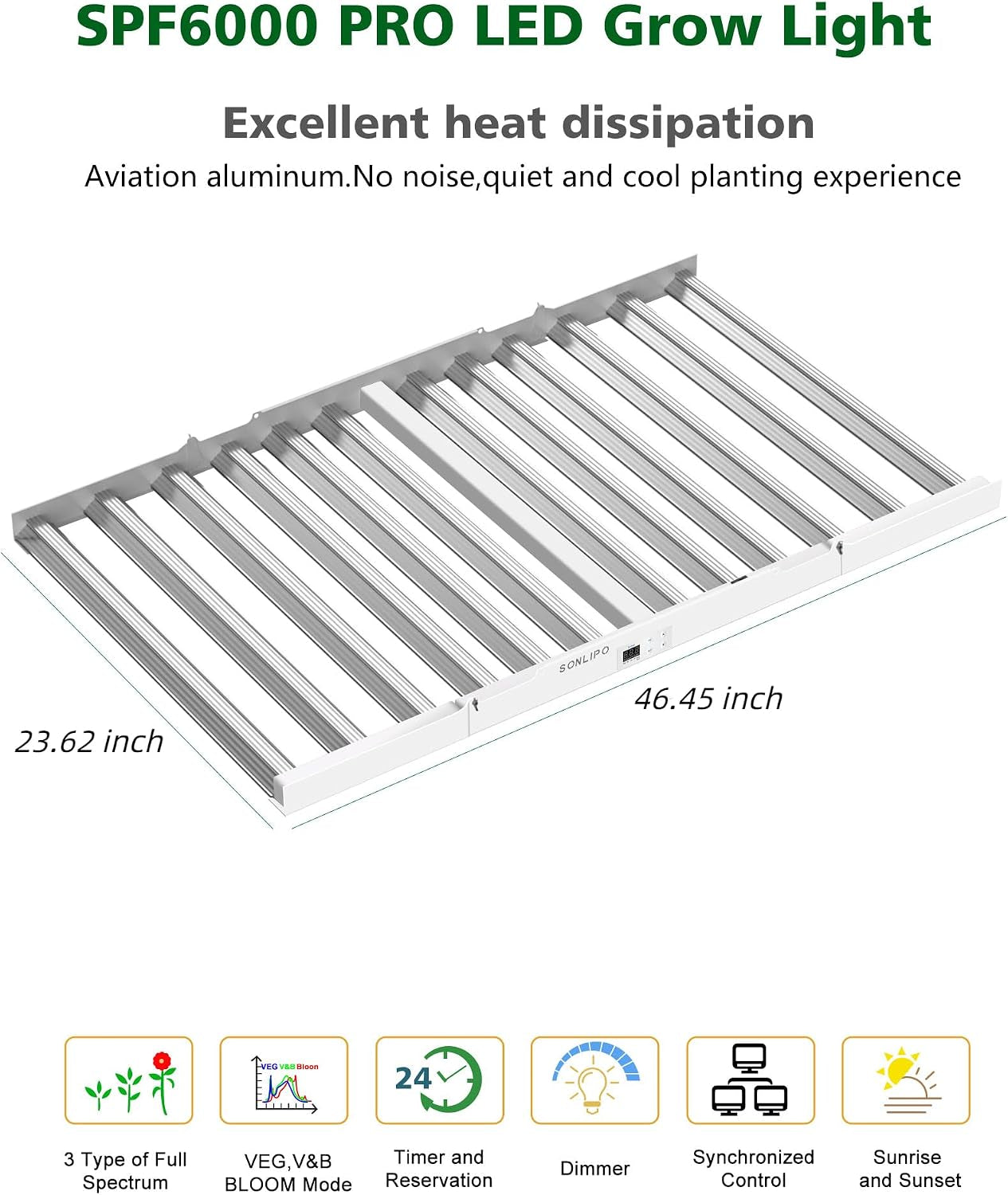 2024 New SPF6000 PRO 600W LED Grow Light 6X6Ft Coverage with Veg & Bloom Dimmer Timer Full Spectrum Grow Lamps for Indoor Plants Seeding Flowering LED Plant Light Fixture
