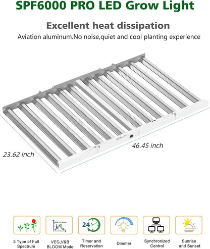 2024 New SPF6000 PRO 600W LED Grow Light 6X6Ft Coverage with Veg & Bloom Dimmer Timer Full Spectrum Grow Lamps for Indoor Plants Seeding Flowering LED Plant Light Fixture
