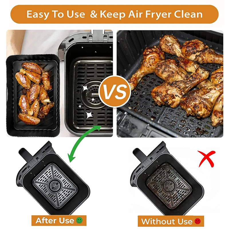 Rectangle Hot Air Fryer Silicone Molds for Ninja DZ201/DZ401 Non-Stick Dual Zone Airfryer Baking Basket Liners Oven Cooking Tray
