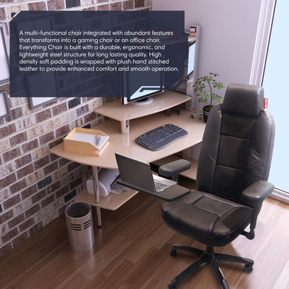 Adult Plush Hand Stitched Leather Ergonomic Gaming Chairs with Laptop Tray Desk Chair, Black