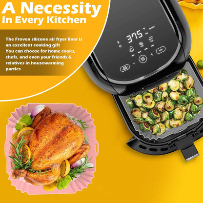 8 Inch Square Silicone Air Fryer Liners (2 Pack) Pink & Grey Reusable Non-Stick Inserts with Handles for Mess-Free Cooking & Heat Resistance – for Airfryer Ninja COSORI Instant Vortex & More