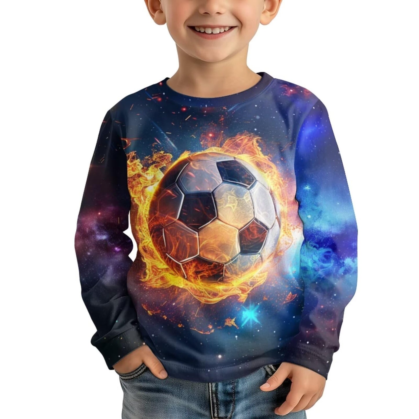 Uourmeti Galaxy Soccer Kids Boys Graphic T Shirts 3-4 Years Long Sleeve Tee Shirts for Girls Fall Outfits Teens Sports Clothing Pullover Tops Youth Athletic Sportswear Junior Casual Wear