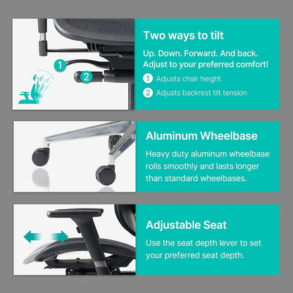 【Dual-Backrests】 Alpha - Ergonomic Office Chair, Breathable Mesh Office Chair, Synchronized Tension Tilt, Posture and Pressure Distribution, Fully Adjustable Headrest and Armrest (Black)