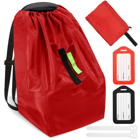 Car Seat Bags For Airplane Travel Durable Carseat Cover For Air Travel Car Seat Travel Bag with Shoulder Straps and 2pcs Luggage Tags For Airplane Red