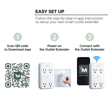 Merkury Innovations Smart 4-Outlet Wall Extender, 15A 1800W, Wi-Fi Enabled, Works with Alexa & Google Assistant – White