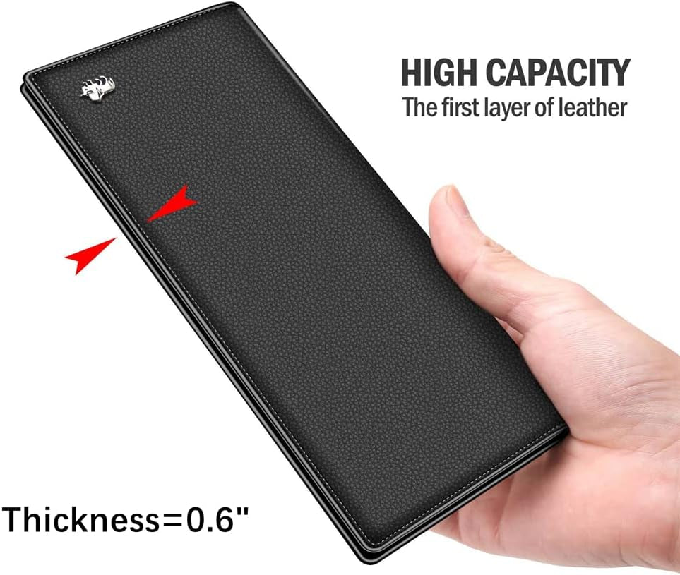 RFID Bifold Wallets Slim Credit Card Wallet Real Leather Mens Long Wallet with Zipper Coin Pocket