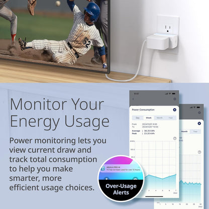 PM-01M Wi-Fi Smart Plug, Aquila PRO AI & Matter Supported, Compact Design, 15A/1800W Max, Energy Monitoring, Easy Bluetooth Setup, Works with Alexa & Google Home, Flame-Retardant, UL Certified