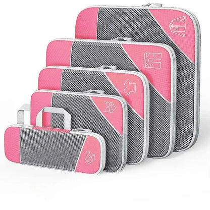 5PCS Compression Packing Cubes, Mesh Travel Packing Cubes for Suitcases, Lightweight Organizers Bag Set for Travel Essentials