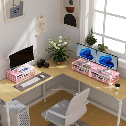 Computer Monitor Stand Riser, Office Organizer with Drawer, Office Organizers Storage for Classroom Office Supplies (Pink)