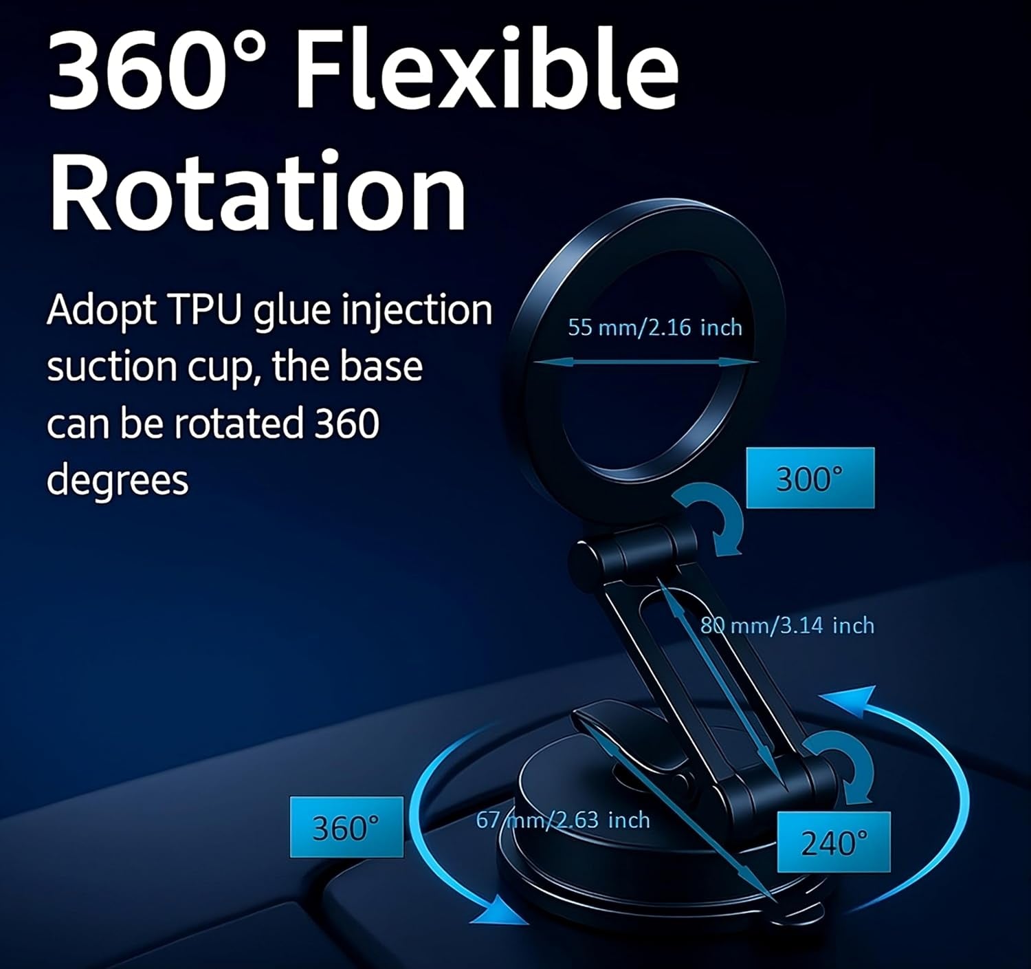 360° Adjustable Vacuum Magnetic Phone Holder, Airgrip - Magnetic Vacuum Phone Holder for Car, Vacuum Suction Magnetic Mount, Gym/Truck/Boat/Shower for Iphone & Android with Radiation Protector Sticker