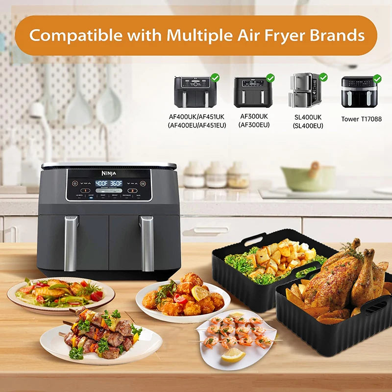 Rectangle Hot Air Fryer Silicone Molds for Ninja DZ201/DZ401 Non-Stick Dual Zone Airfryer Baking Basket Liners Oven Cooking Tray