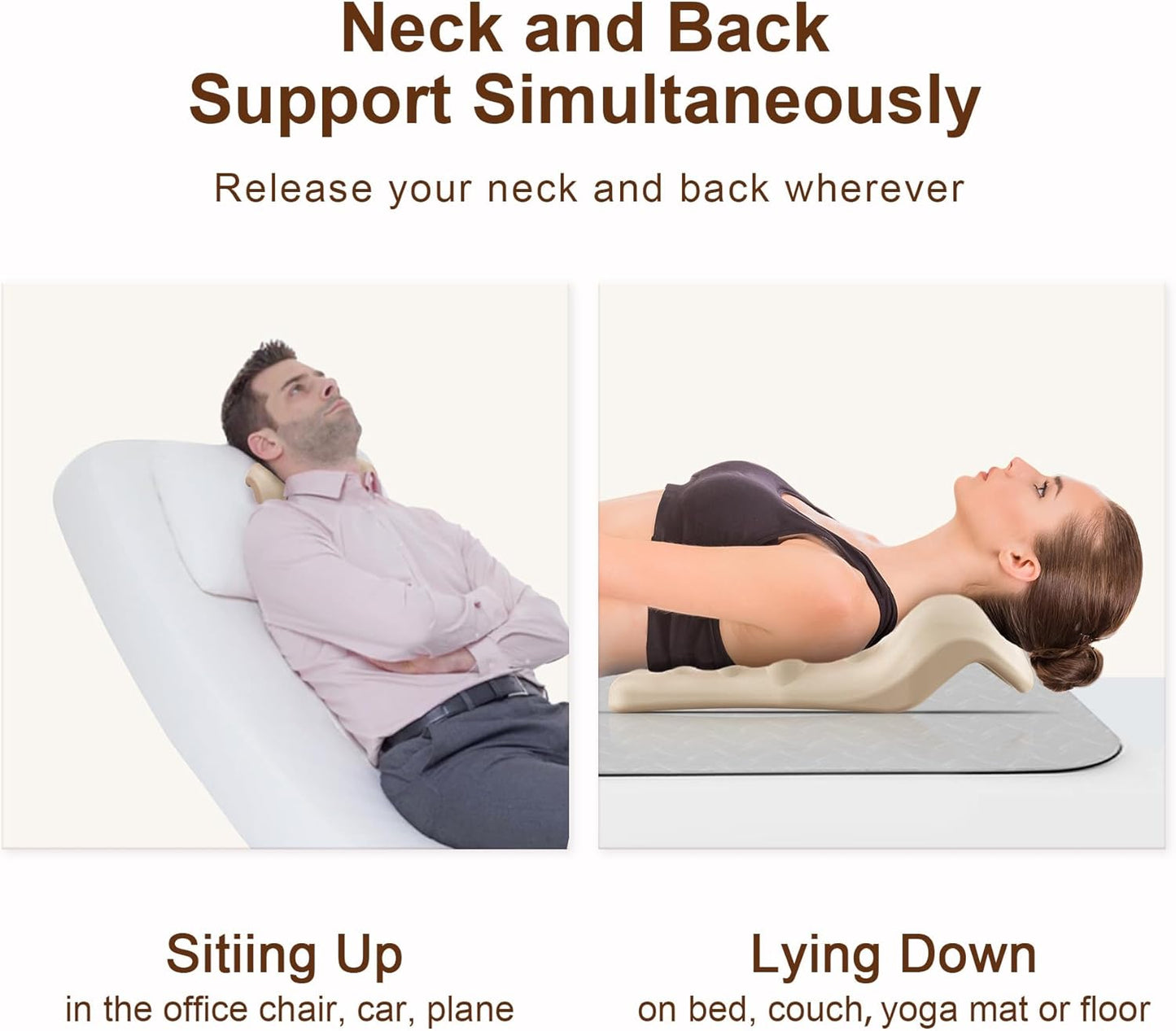 Neck and Shoulder Relaxer with Upper Back Massage Point, Cervical Traction Device Neck Stretcher for TMJ Pain Relief and Cervical Spine Alignment Chiropractic Pillow (Ivory)